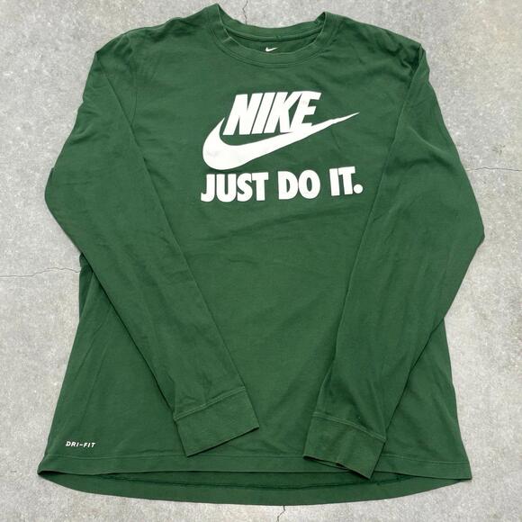 Nike Just Do It Logo Green Long Sleeve T Shirt - Picture 1 of 3